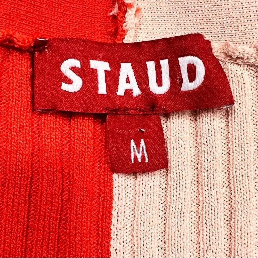 STAUD Color Block Ribbed Knit V-Neck Cargo Cardigan Sweater Sz-M - Picture 7 of 9